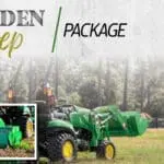A tractor package graphic image with a John Deere tractor and tiller