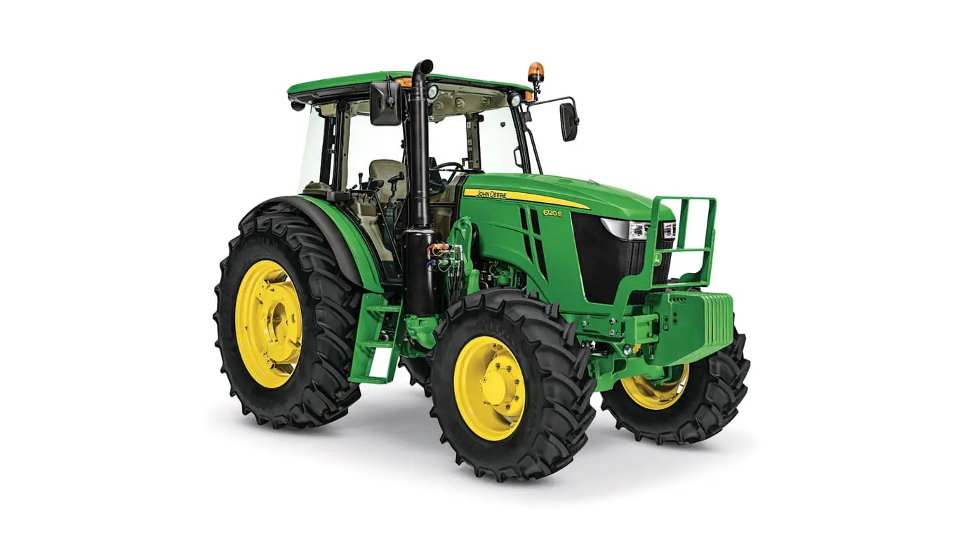 John Deere 6120E utility tractor studio image