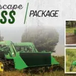A John Deere tractor package graphic with loader, box blade and bush hog