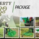 A John Deere tractor package graphic with lots of implements