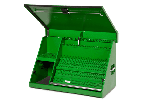 A studio image of a John Deere triangle toolbox