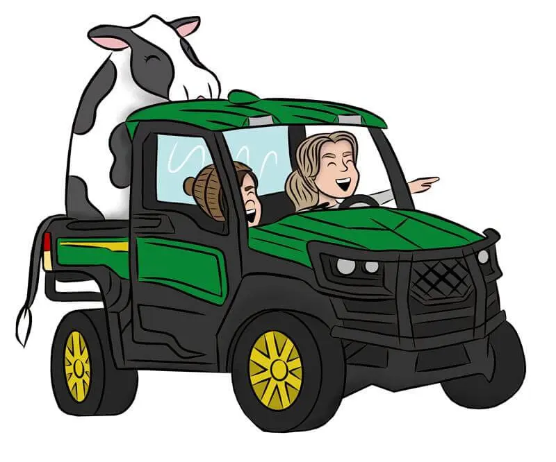 Cow rides in back of Gator - Scene from Tucker's Tree Adventure