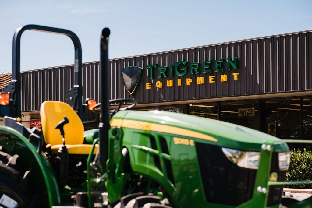 A John Deere tractor outside a dealership in Hendersonville, TN
