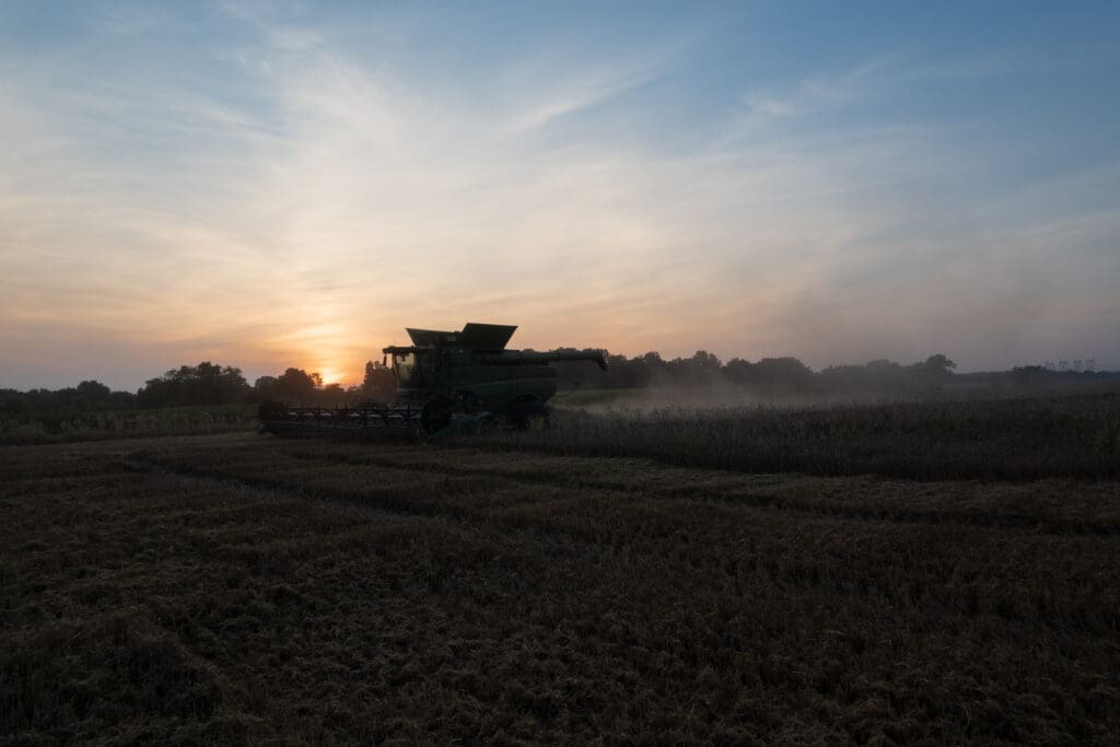 Harvester operating in the field
