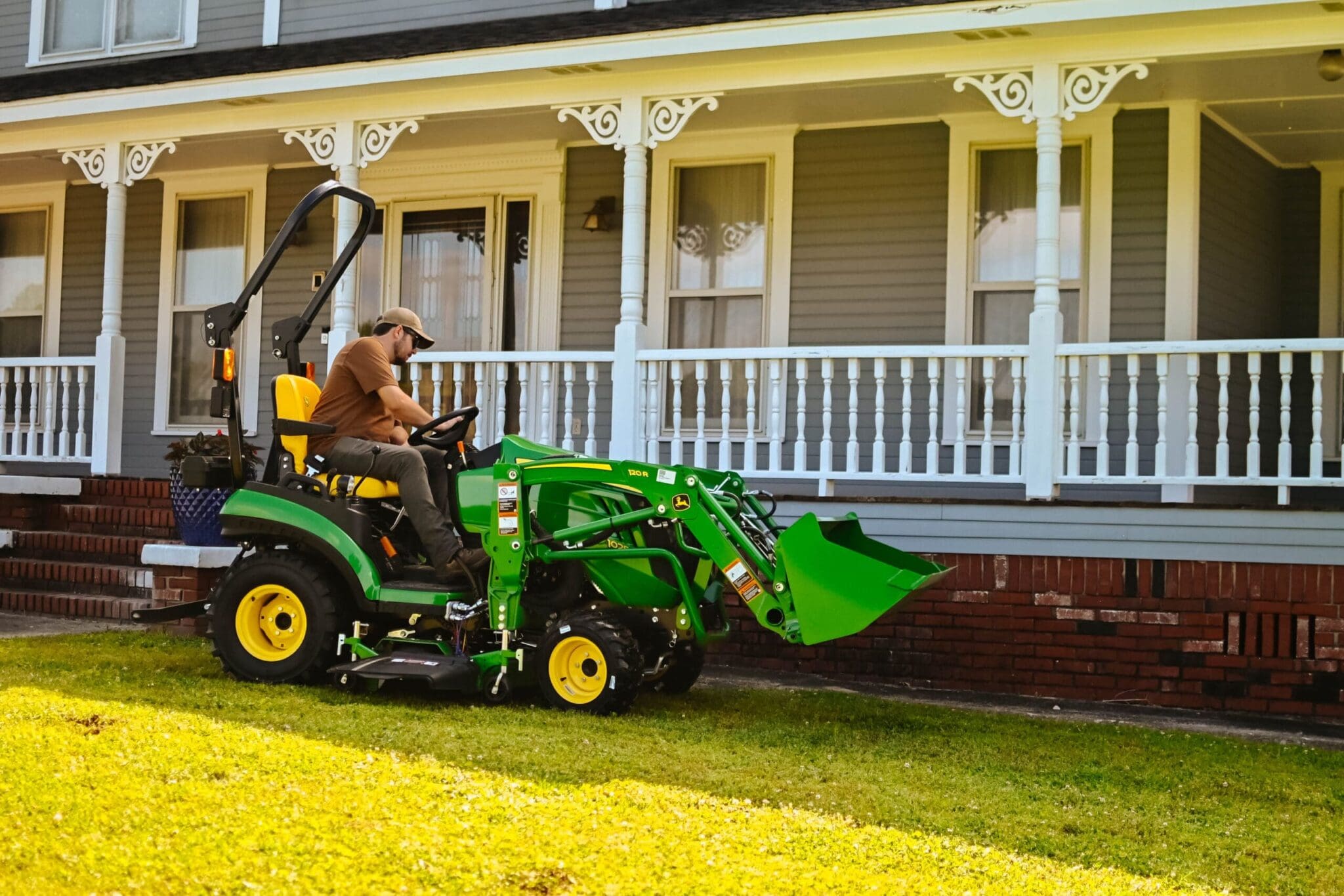 Lawn tractor being used for the front lawn