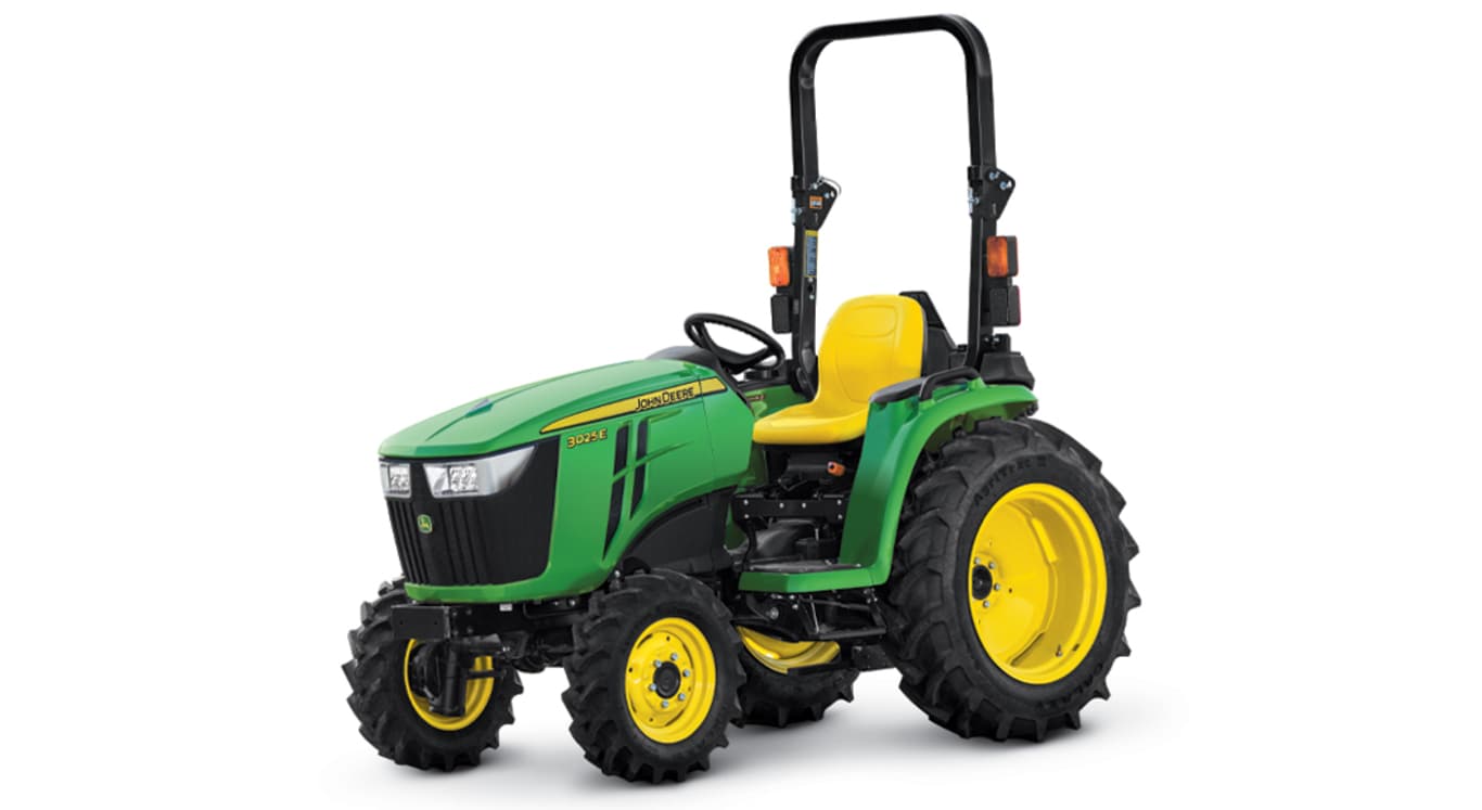 John Deere 3025E compact utility tractor studio image