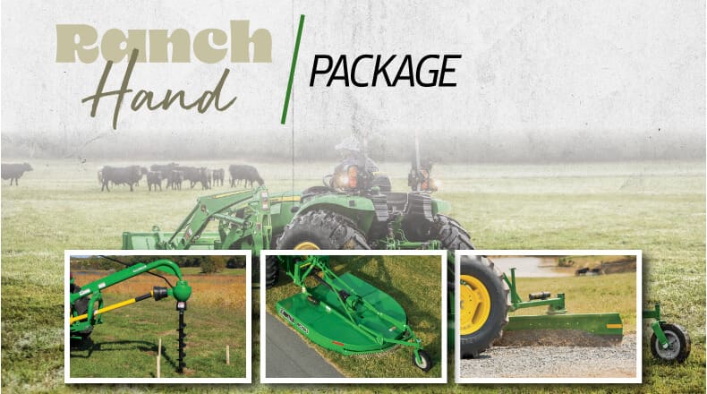 A tractor package graphic displaying implements for farmers