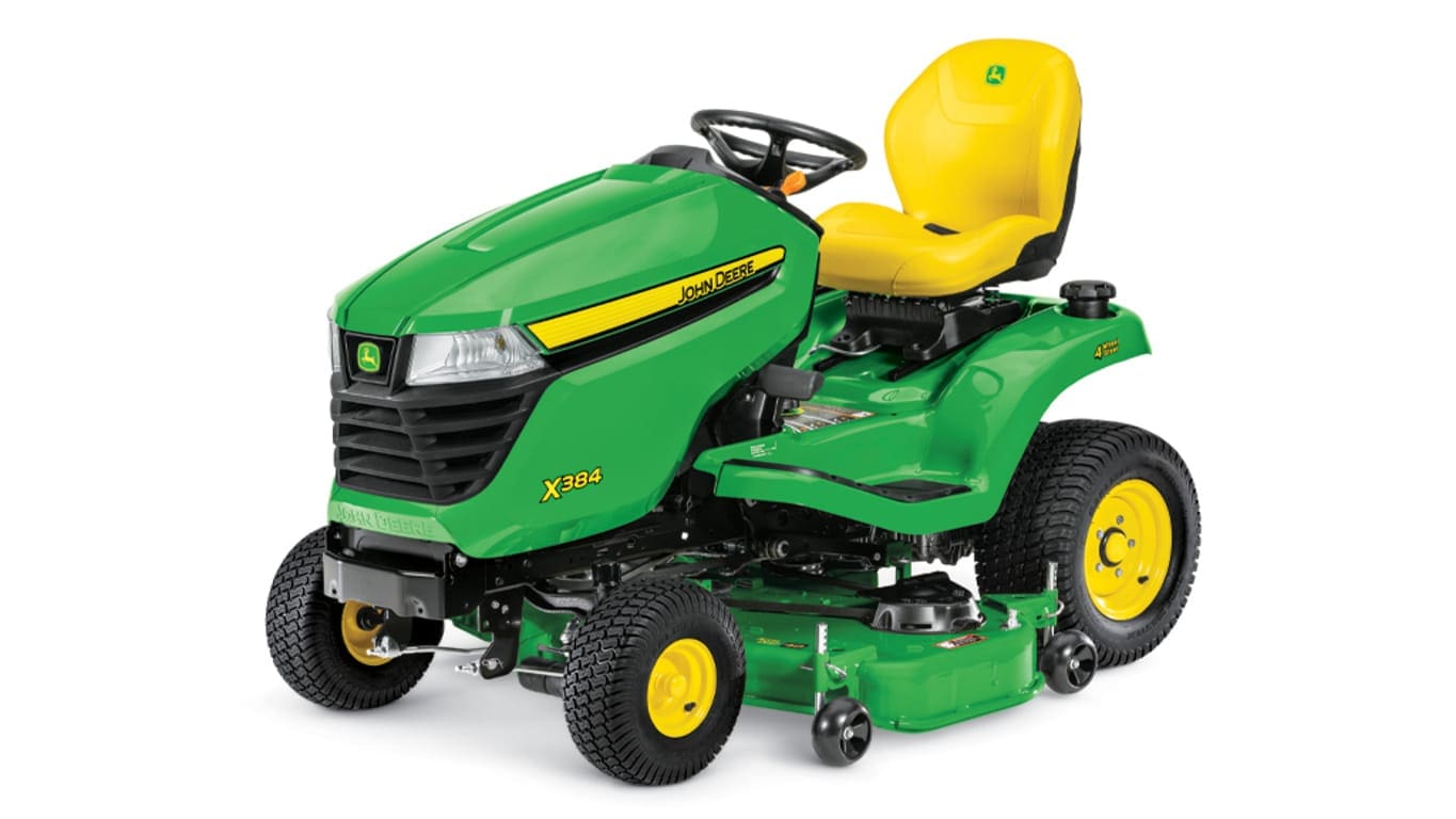 John Deere X384 with 48 inch deck lawn mower tractor studio image