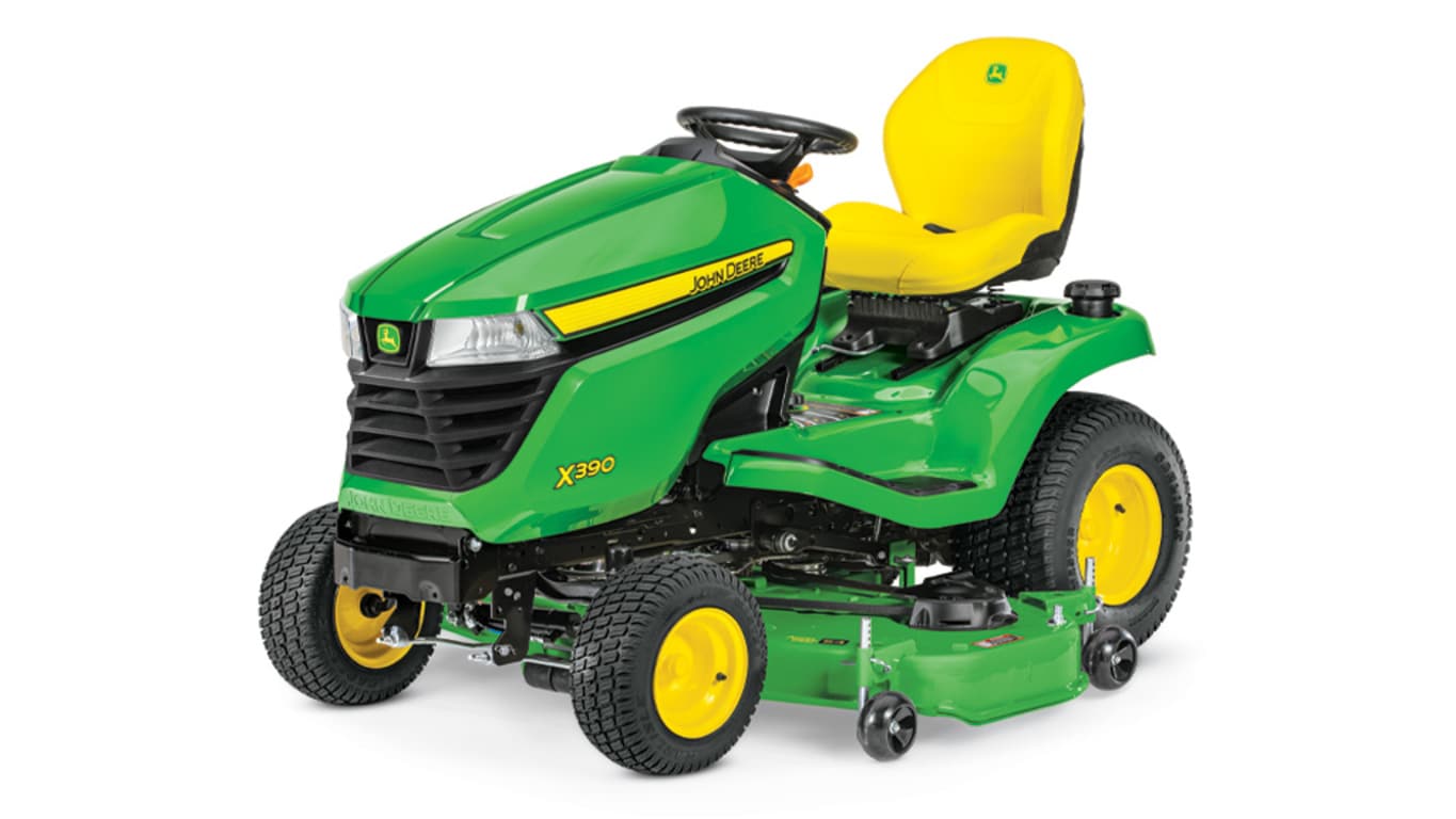 John Deere X390 with 54 inch deck lawn mower tractor studio image