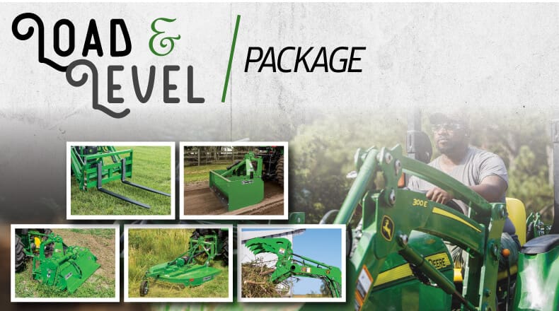 A John Deere Load & level Tractor Package graphic